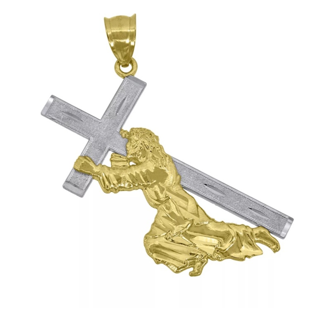 10K Yellow Gold Jesus Pushing Cross Pendant